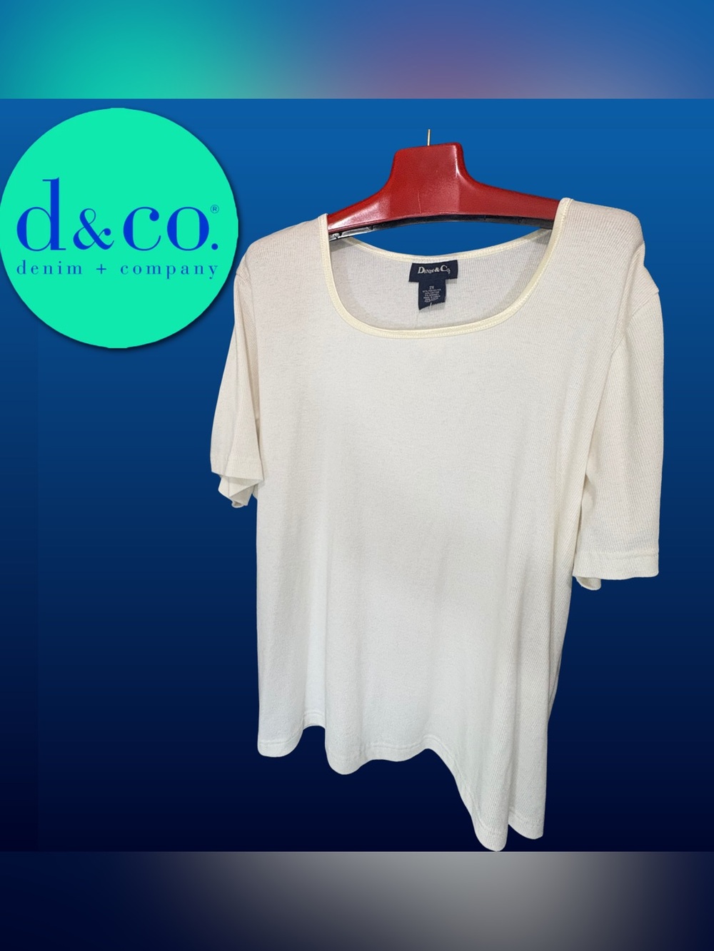 A New Denim & Co. Short Sleeve Ribbed T-Shirt, Ivory/Cream, Plus Size 2X